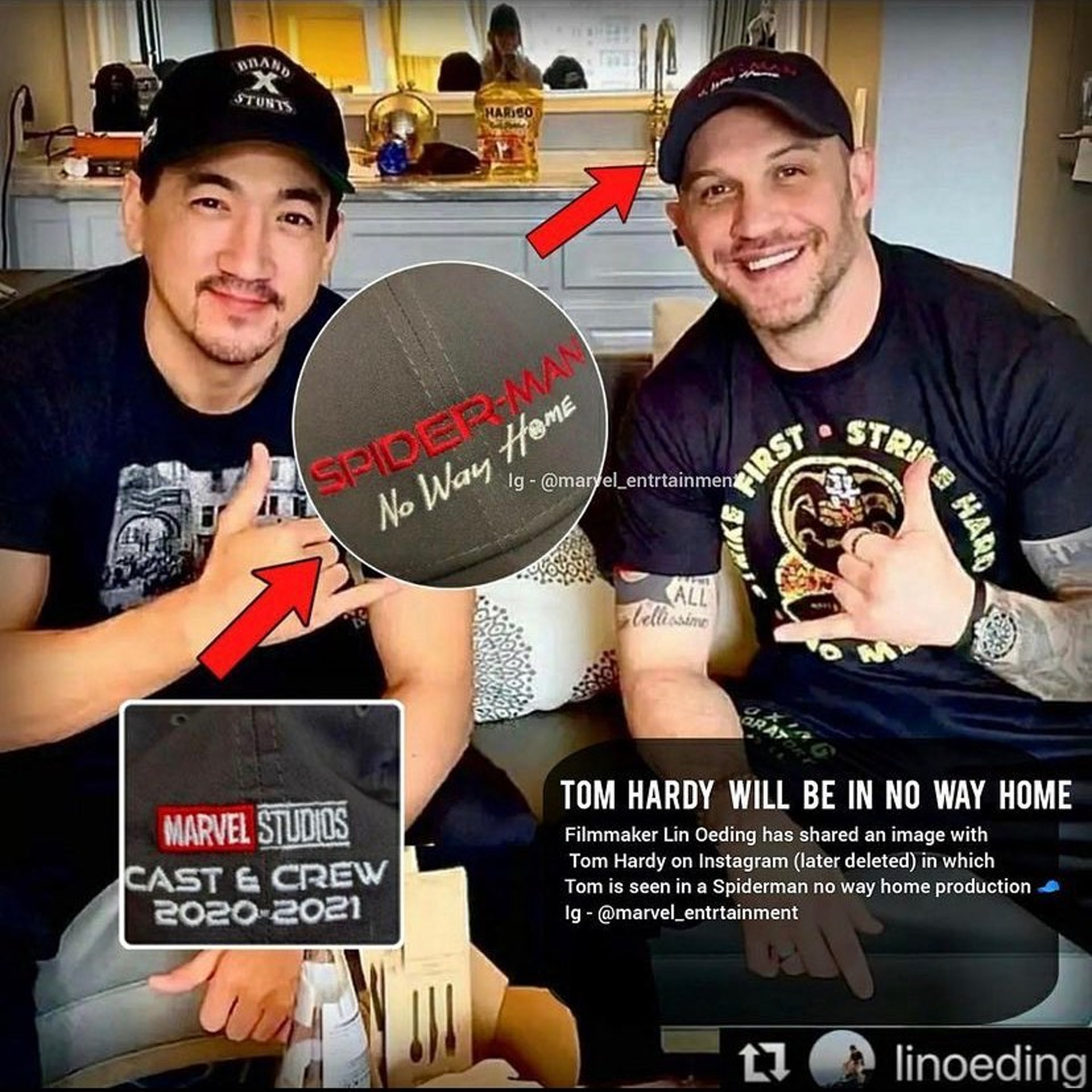 剧透了? 汤哈迪戴蜘蛛人帽子合照遭导演秒删