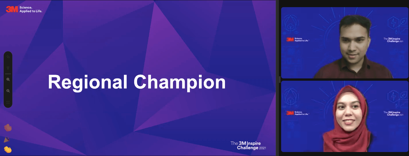 两名来自马来西亚国立大学的学生成功摘下3M灵感挑战赛区域级冠军