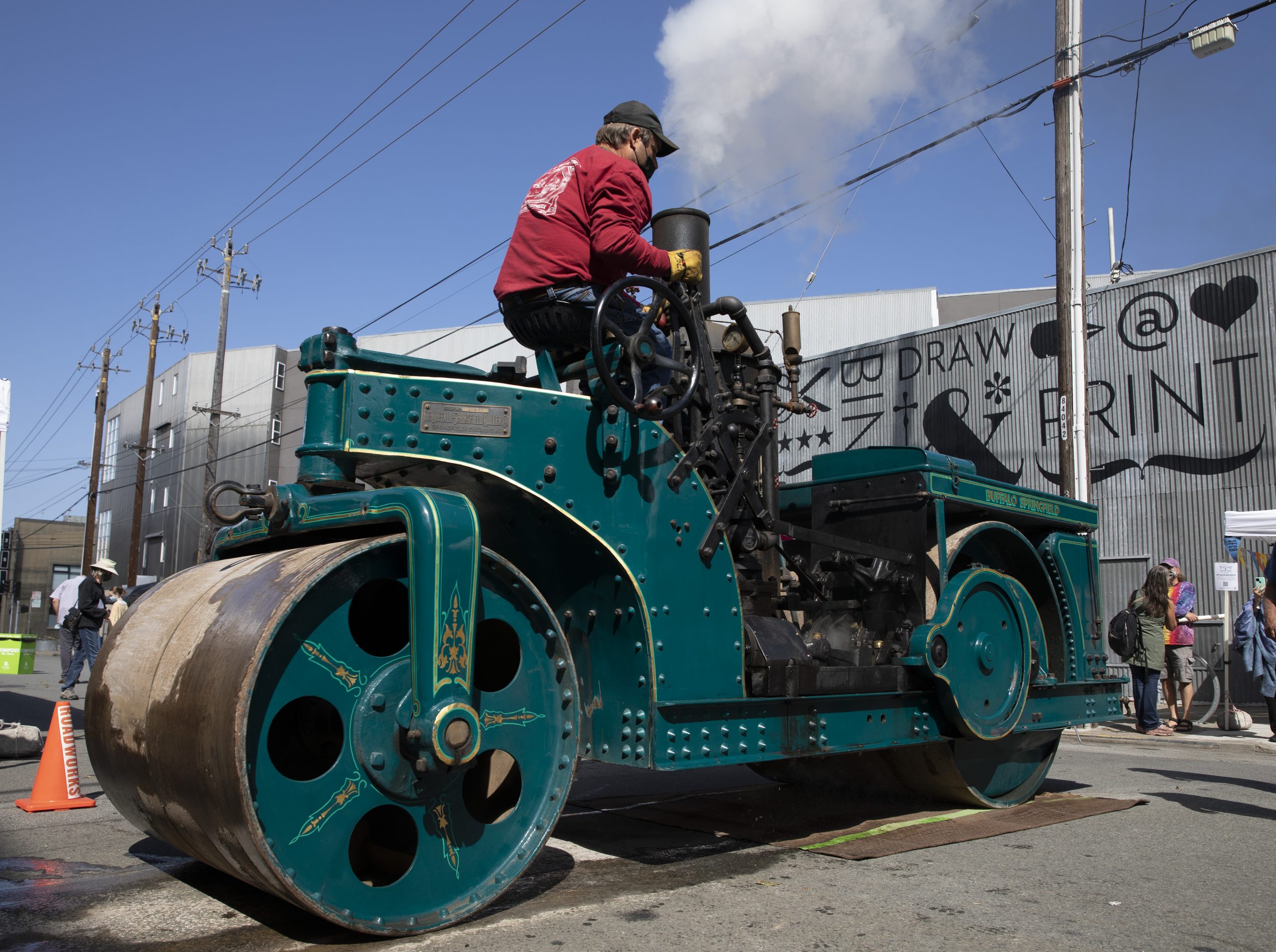 拼盘/古董蒸汽压路机美国旧金山街头压制版画