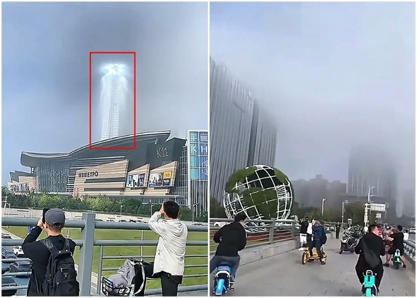 拼盘／沈阳市上空惊现巨型光柱　专家：阳光穿过水气照射形成