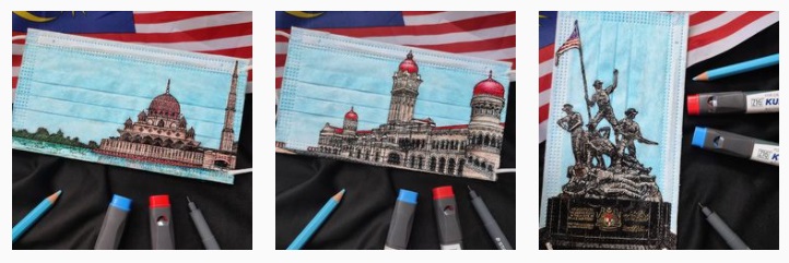 男子突发奇想在作废的口罩上作画,还成功以50至80令吉卖出数片作品