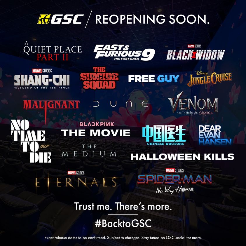 GSC和TGV影院将重开.脸书预告将上映大片