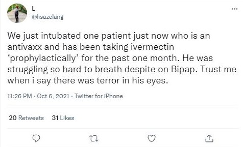 反疫苗者服用伊维菌素逾月 最终插管治疗