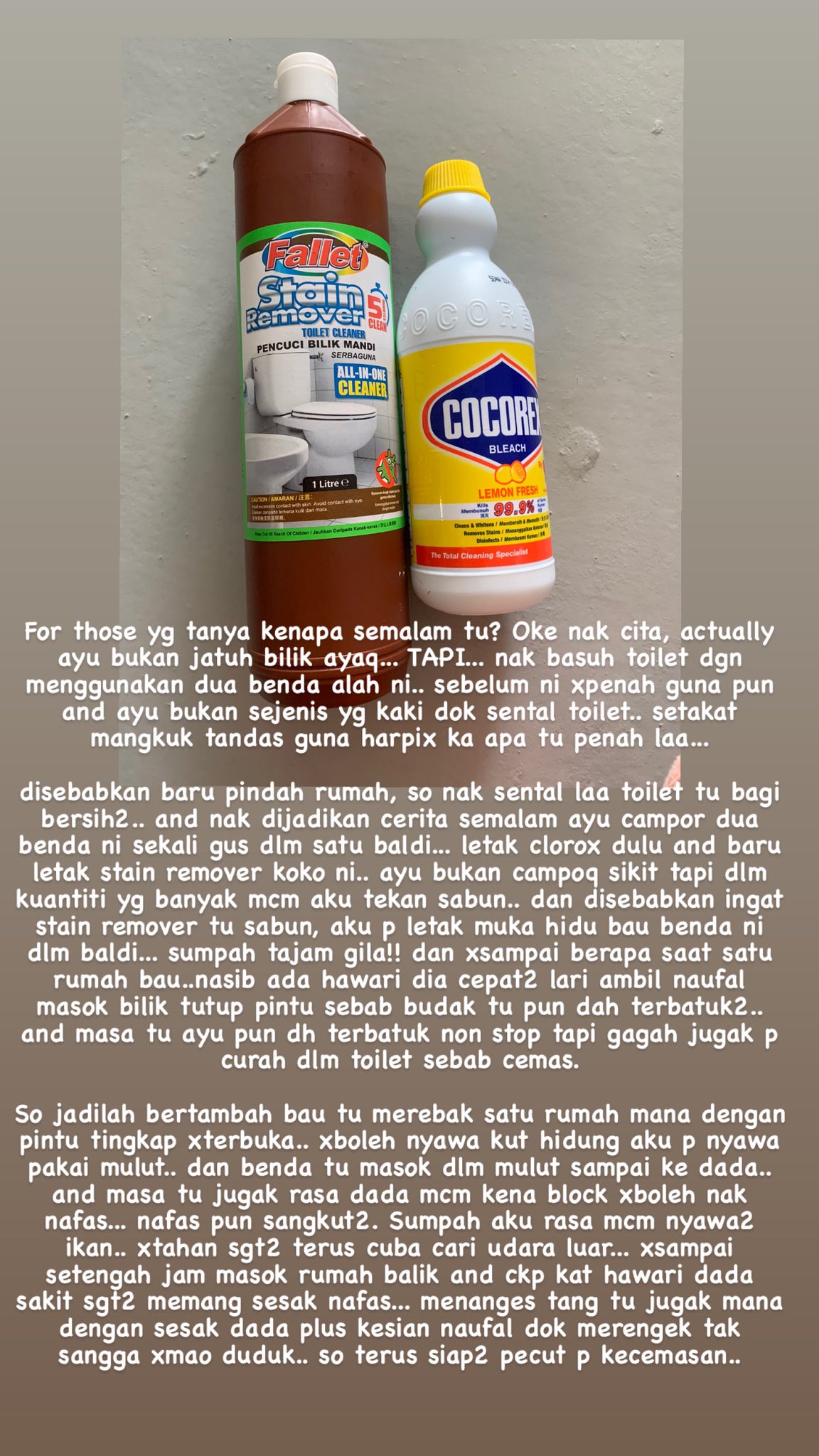 女子误将清洁剂掺漂白水·差点中毒 呼吸困难