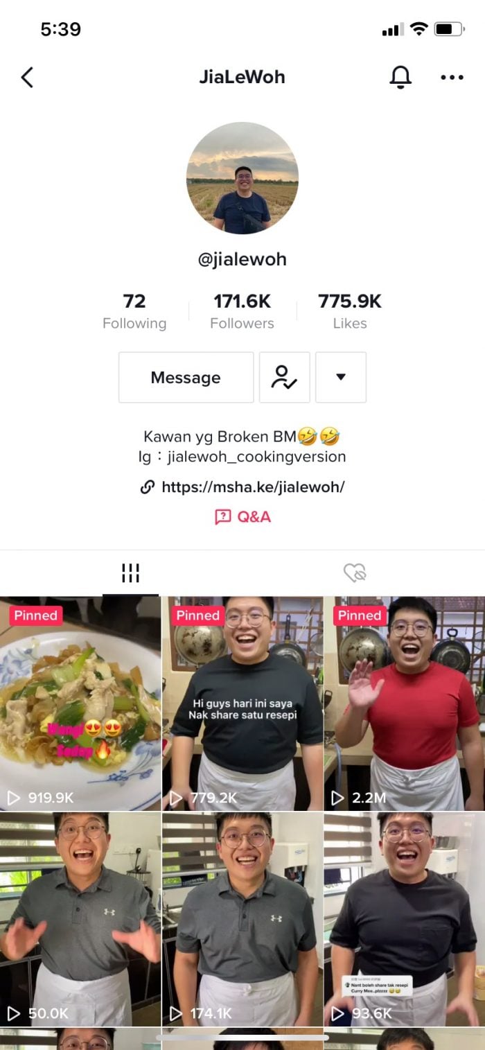 柔:【今日面谱】(10月14日刊):马来语示范烹煮各族可吃的华人美食,胡嘉乐在TikTok走红