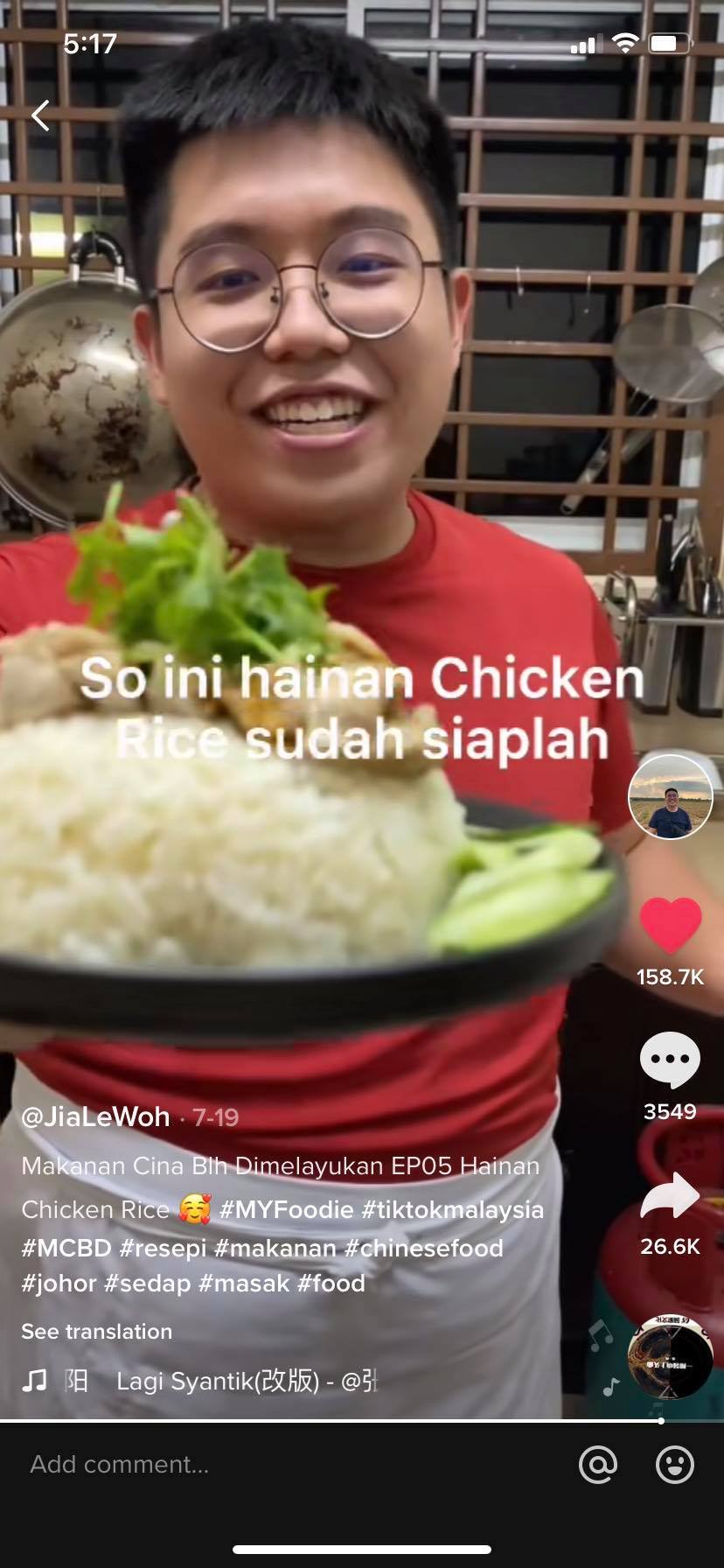 柔:【今日面谱】(10月14日刊):马来语示范烹煮各族可吃的华人美食,胡嘉乐在TikTok走红