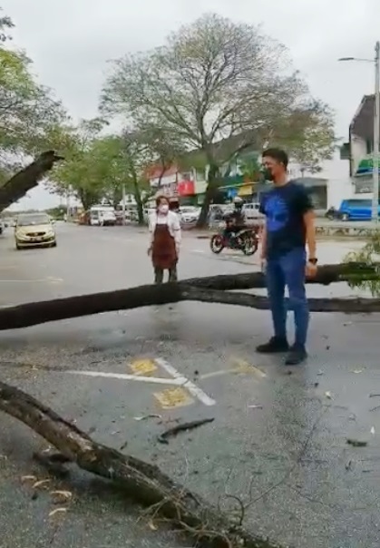 霹:已签/怡保中午豪雨 卫星市 翠林城发生倒树