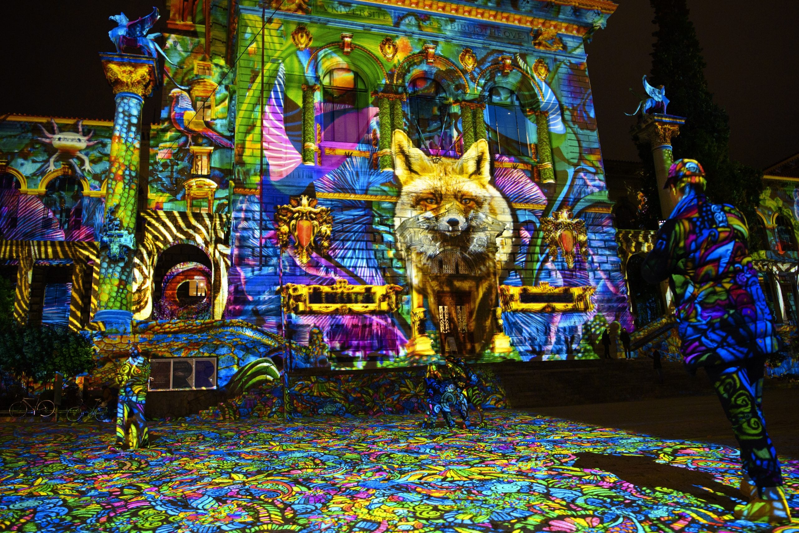 拼盘两图 瑞士洛桑灯光节