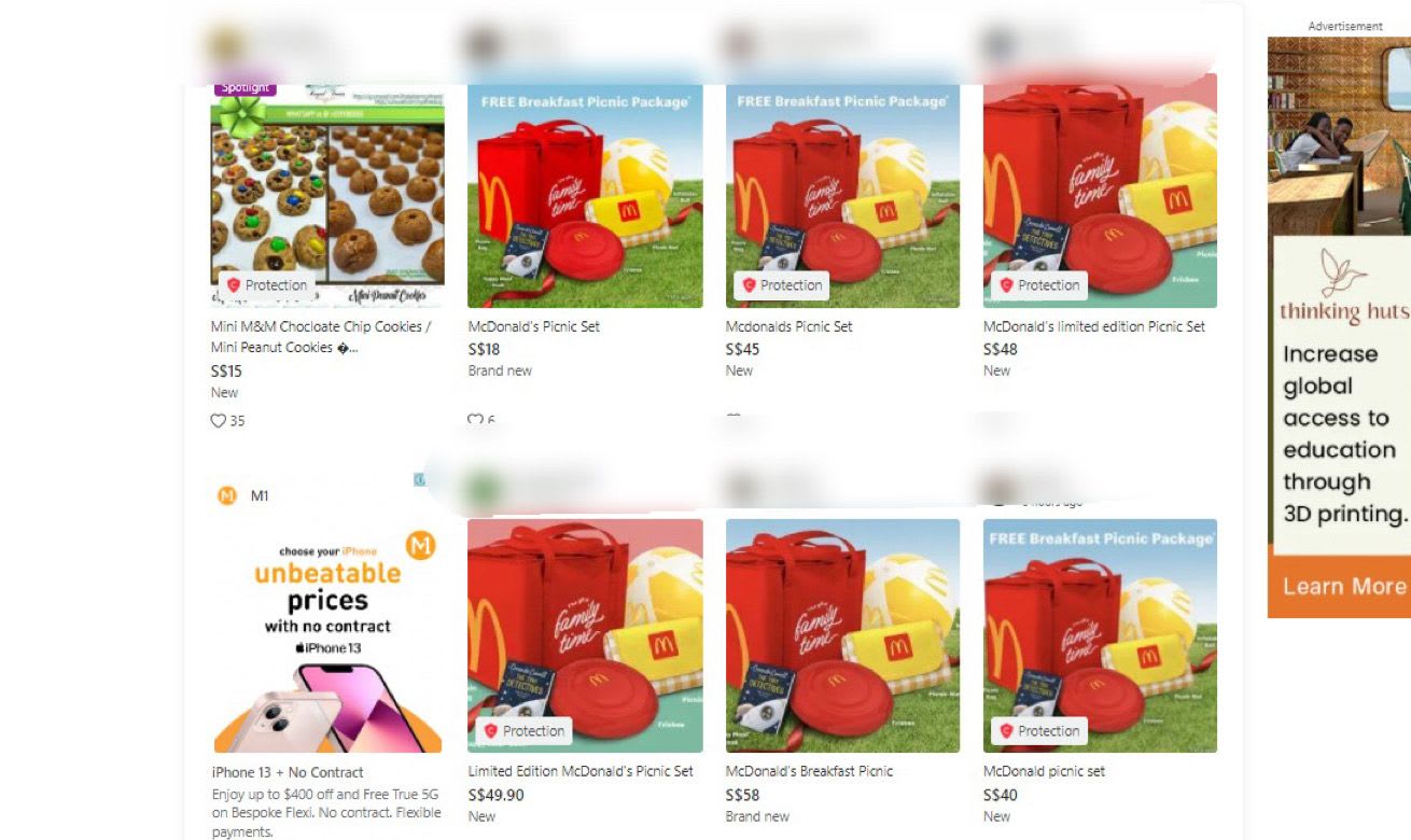 狮城麦当劳限量野餐套组 民众转身网上卖185元