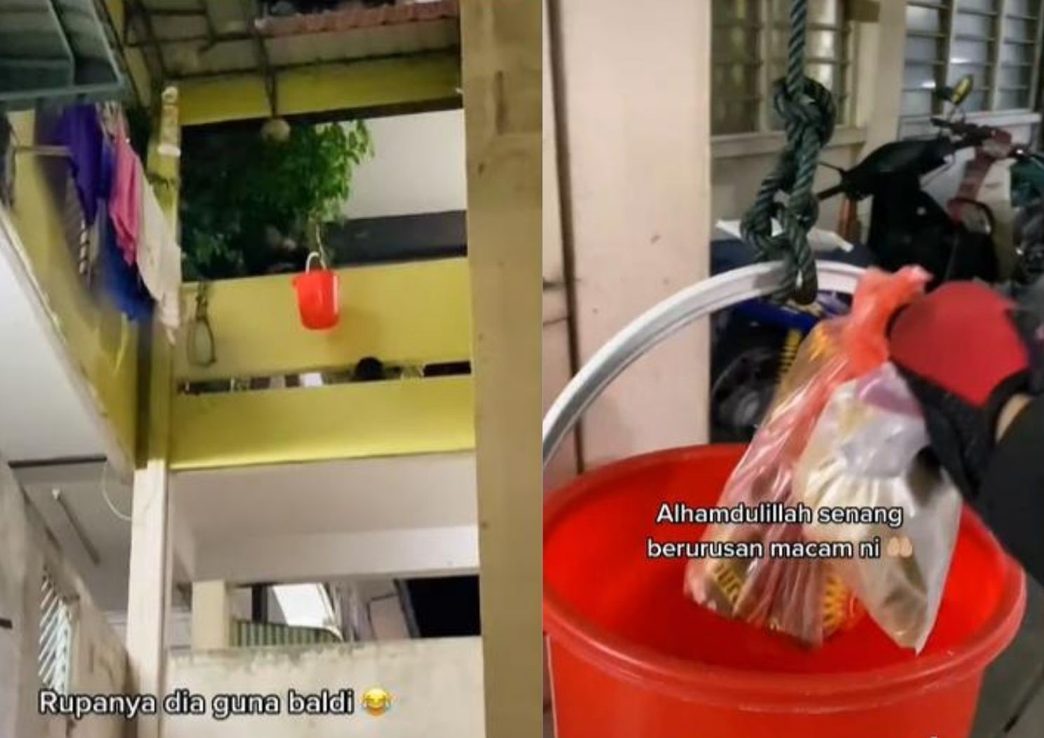 视频 | 顾客不愿下楼取餐!从4楼降水桶给送餐员