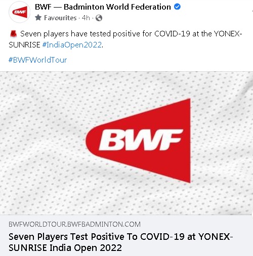 印度羽球超级500赛 世羽联:7人呈阳性退赛