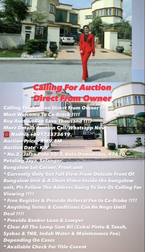 拍卖独立式洋房 努沙加：950万令吉 可以议价