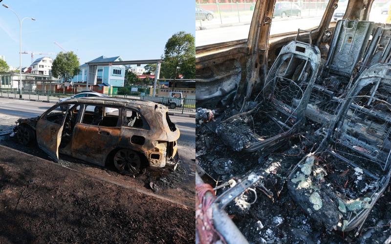 母亲载送儿子上学 黑色马赛地突起火狂烧