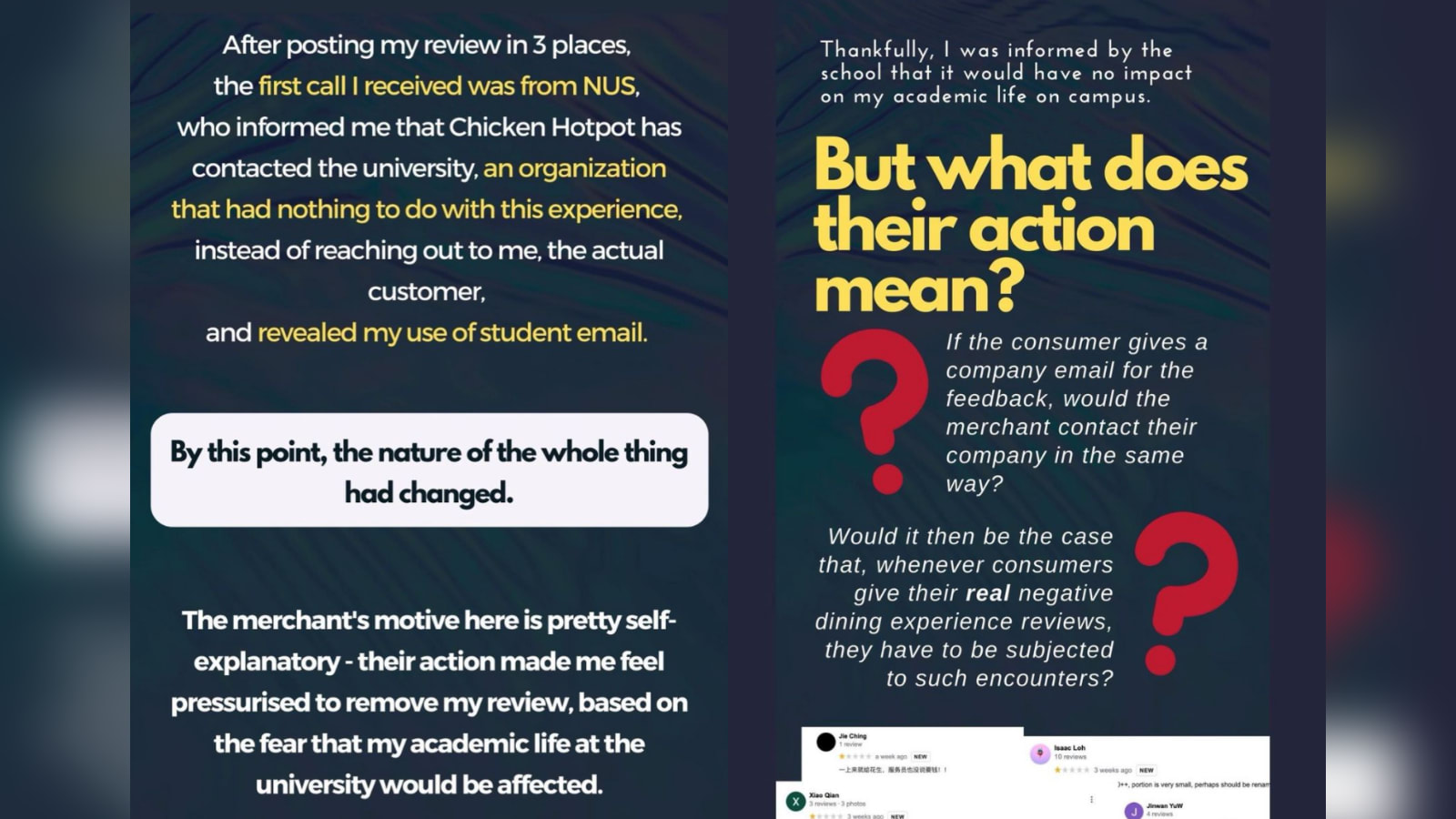 餐厅接花生要收费反馈却向学校投诉 国大生“被校方联络”感觉被胁迫