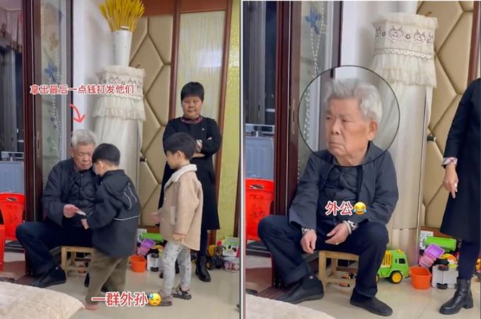 多子多孙多福气? 10外孙齐聚一堂 阿公发红包发到眼神死