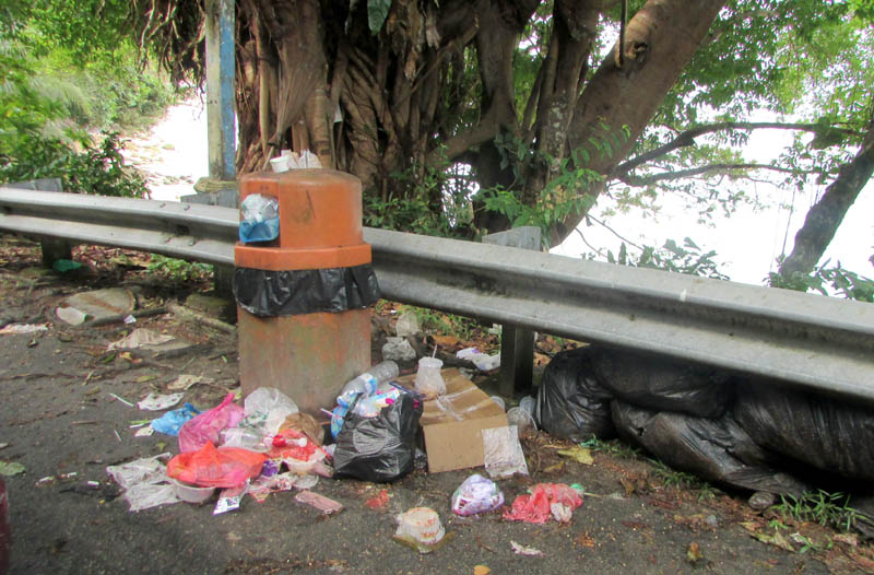 护栏倒了 路旁土崩 往大沙埔海滩路况糟 护栏倒了 路旁土崩 往大沙埔海滩路况糟