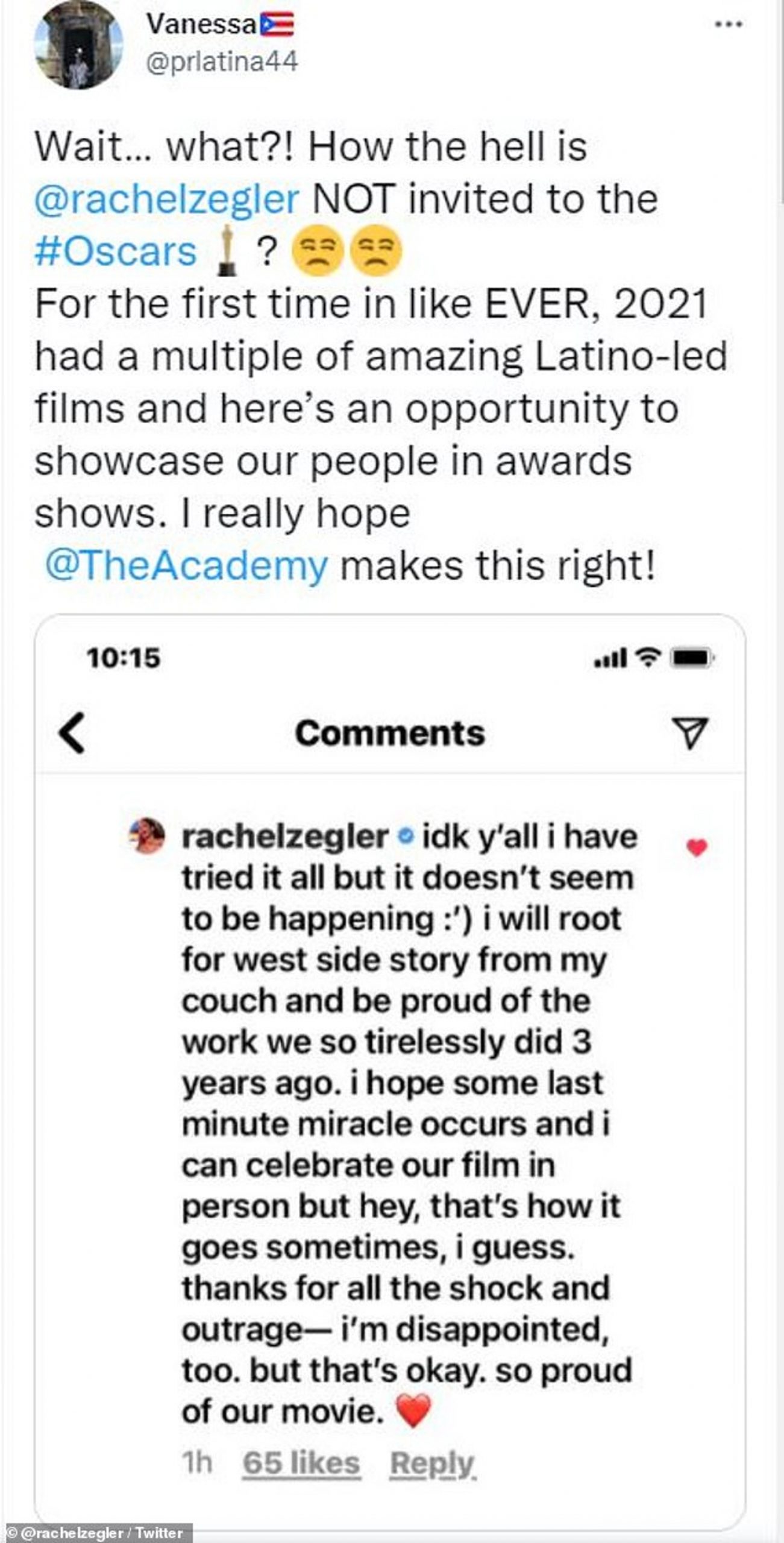 《西城故事》女主被冷待？  未获邀出席奥斯卡粉丝骂爆