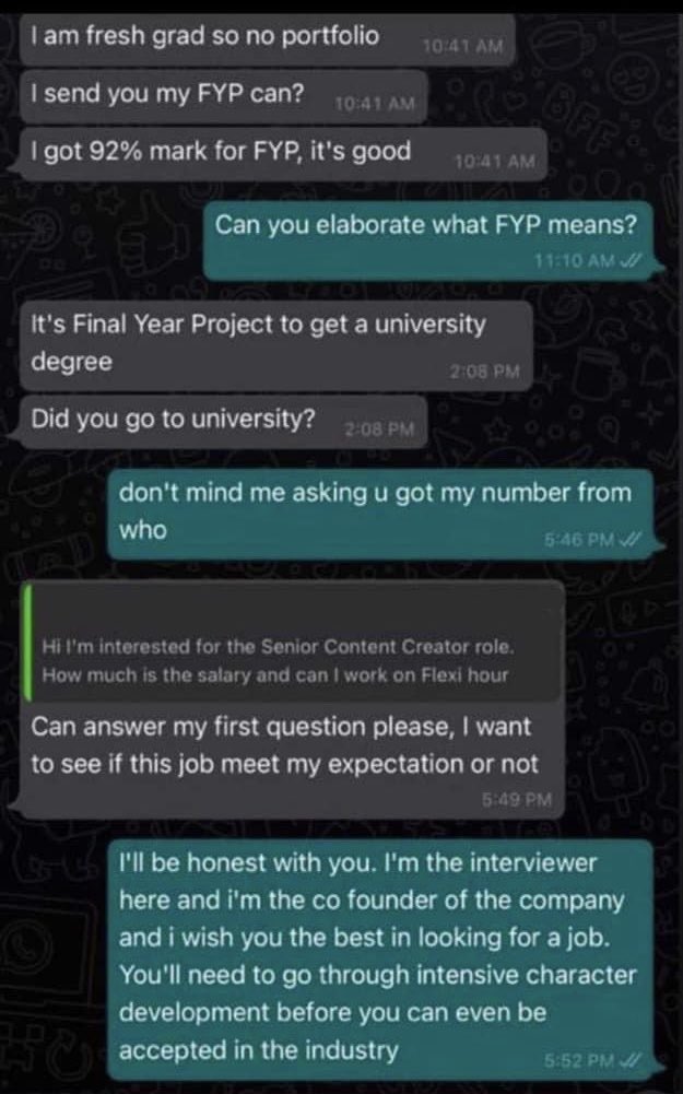 新鲜人应征高级职位 要求多还呛面试官“你有上过大学吗?”