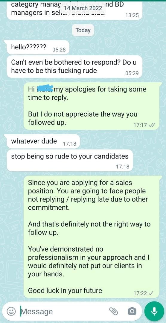 求职者等不及回复·清晨5时大骂雇主“你太无礼了”