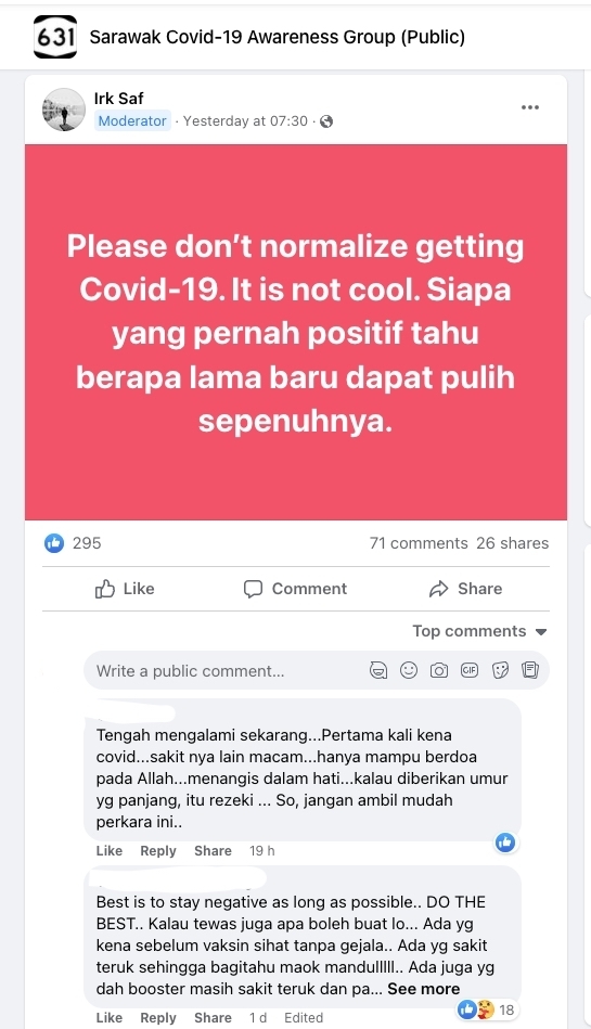 脸书“别正常化冠病”帖文引起网民热烈回响