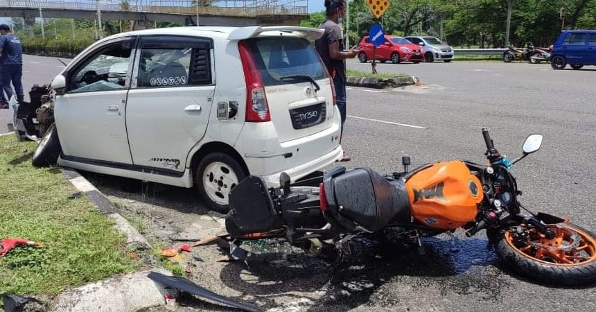 东:轿车忽然U转,重型摩托车来不及闪避撞上,骑士头部重创当场死亡。
