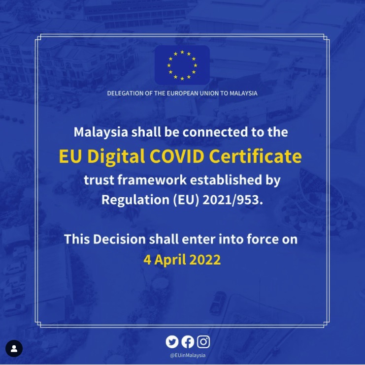 大马欧盟互认疫苗证书 即日生效