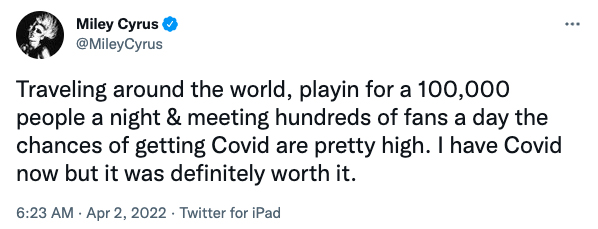 染疫自称“绝对值得”  麦莉言论掀轩然大波