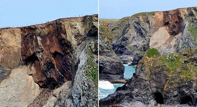 英国一处悬崖上出现神秘人脸 或因山体滑坡造成 