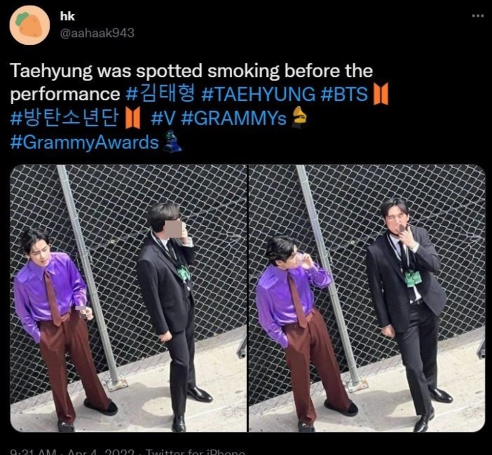 V@BTS格林美后台抽烟照流出  粉丝怒斥责偷拍者