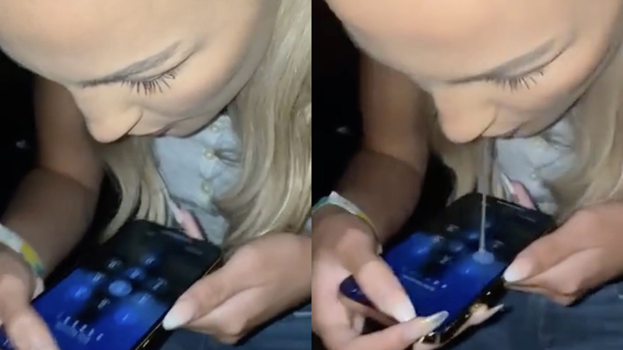 拼盘2图/美女“口液吸吐”解锁手机 影片曝光450万人看呆