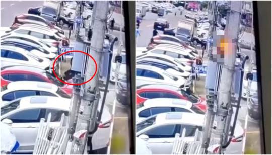 拼盘/拨动电箱触电弹飞坠地!硬攀破损电杆惹祸 他烧成电火球