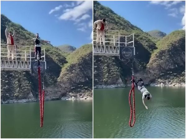 高空弹跳保命绳突断 男子13层楼高空秒坠