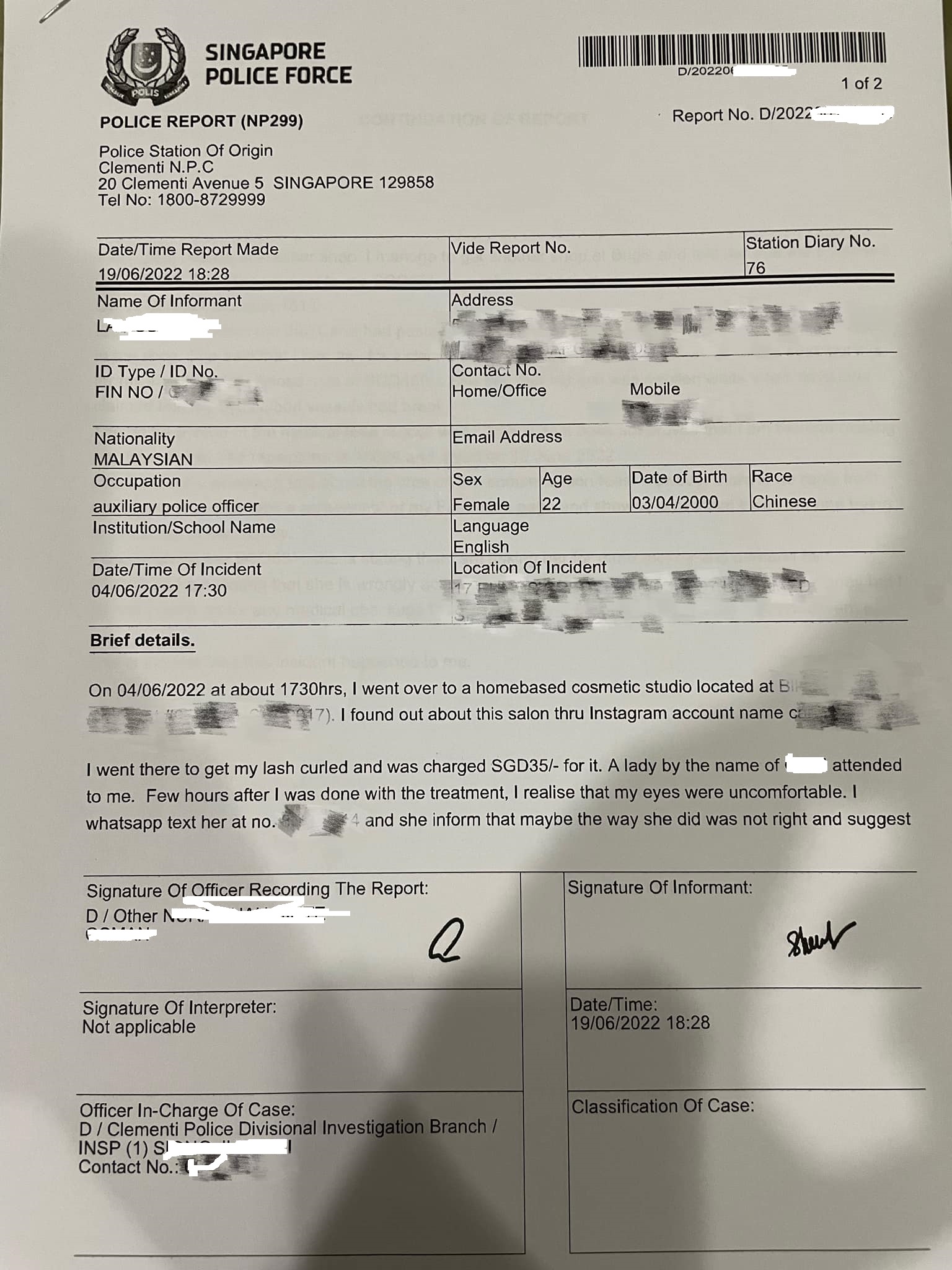 “顾客”要求赔逾千医药费 美睫师:单据跟网版一样?忘了改收据号码?