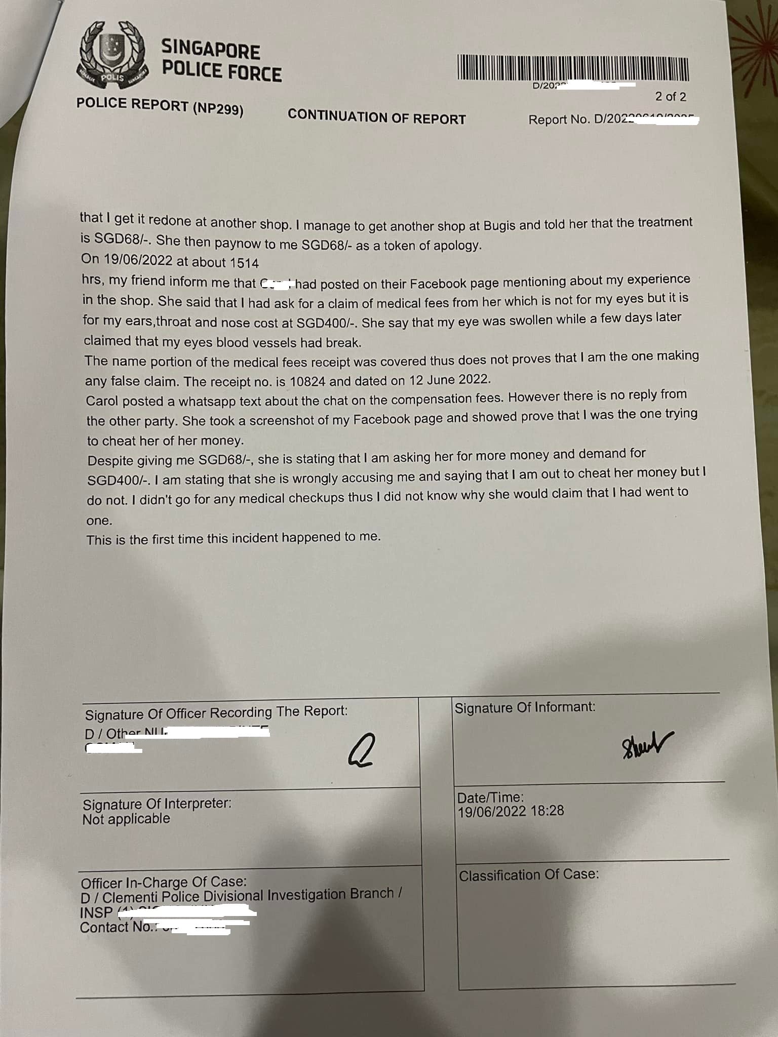 “顾客”要求赔逾千医药费 美睫师:单据跟网版一样?忘了改收据号码?