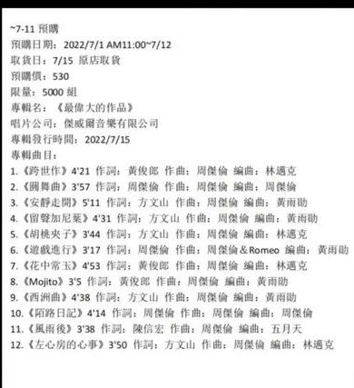 周杰伦新专辑曲目外流 惊见五月天阿信名字