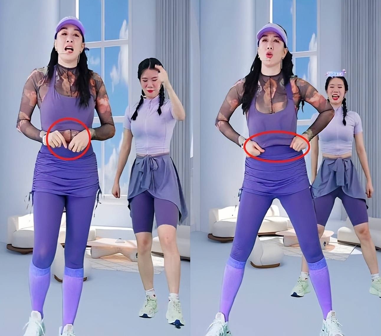 钟丽缇直播跳操腰间赘肉抢镜 遭吐槽身材不如女助理