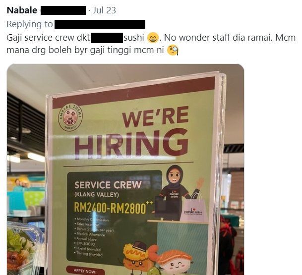 人手不足被迫暂时休业！网民：肯付RM2400至RM2800就请到人