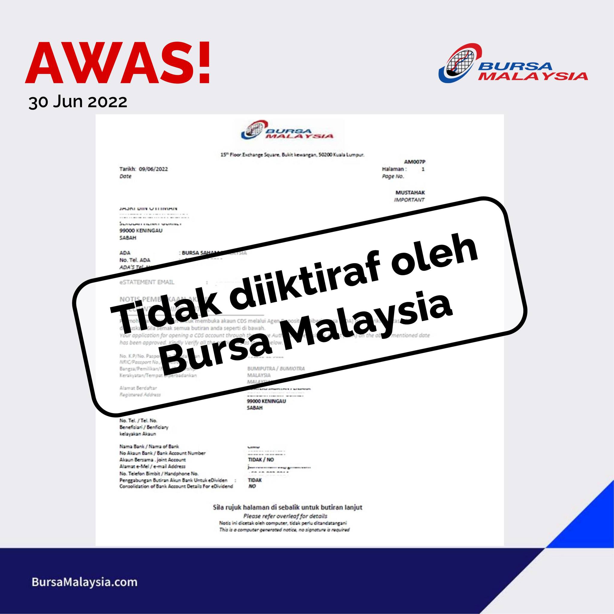 求真//马来西亚交易所：警惕盗用徽章 伪造该机构信笺的诈骗分子