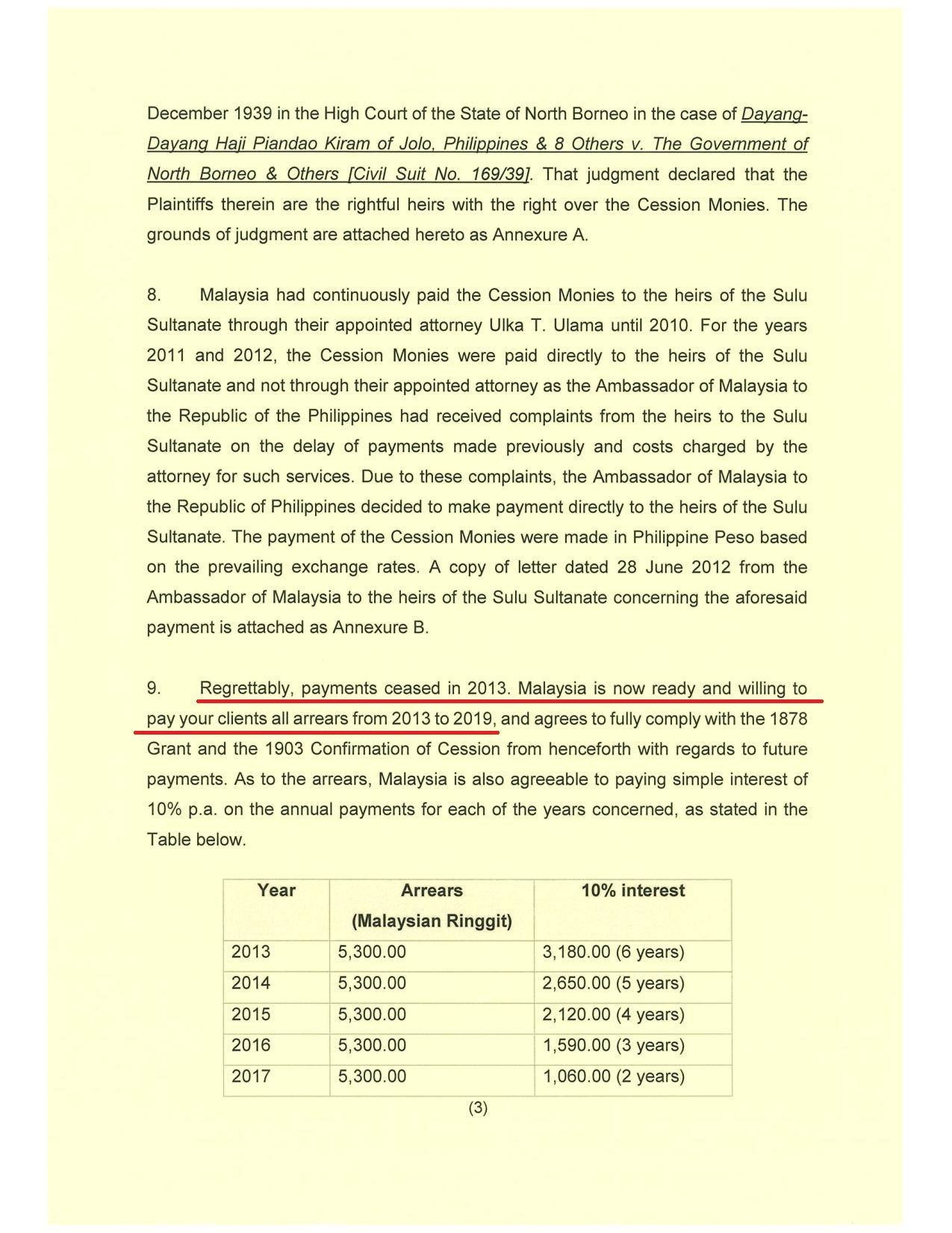 纳吉上传一封共四页信函到脸书专页(第3页)。(纳吉脸书图)