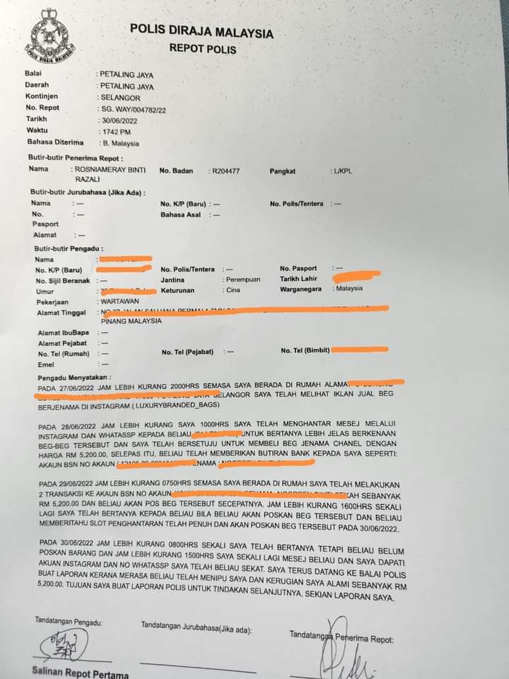 网购香奈儿包遇老千·女记者被骗5200令吉