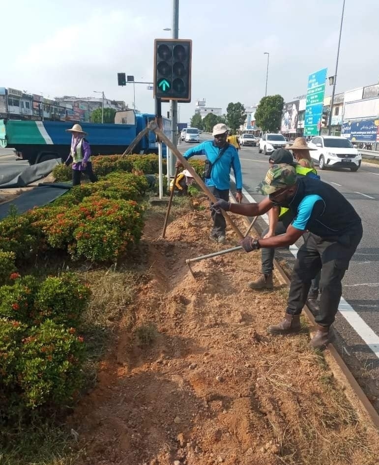 东03：国庆日即将到来，淡马鲁市议会美化组人员日前在淡马鲁市区和街道范围，进行美化和修葺工作。