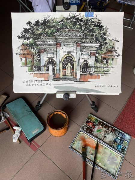 供FB/用画,定格修复前的庇劳三圣宫华人花园