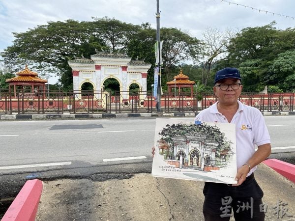 供FB/用画,定格修复前的庇劳三圣宫华人花园