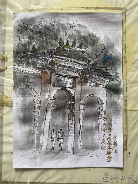 供FB/用画,定格修复前的庇劳三圣宫华人花园