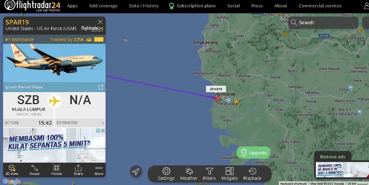 佩洛西专机离开大马,20万人线上追踪航班