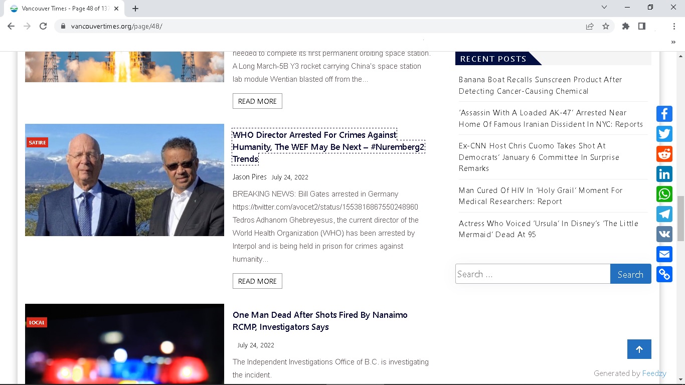 讽刺世卫组织秘书长被逮捕报道被利用成为假新闻