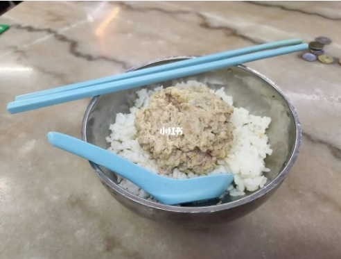 白饭配一块冬菜蒸肉RM10.50  女子：连葱花都不给！