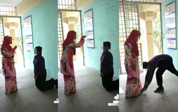 破坏公物被老师训  学生双膝下跪听训引关注