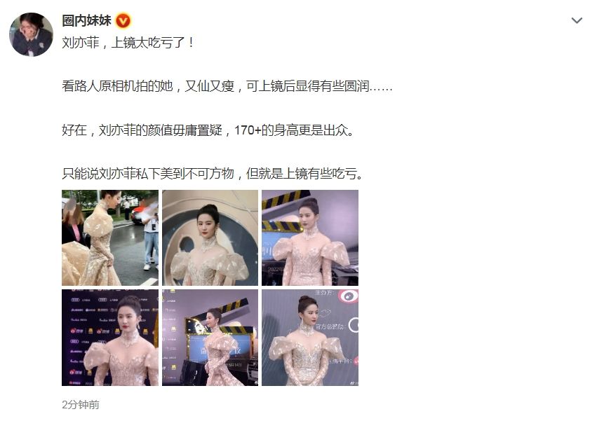 精修图和现场照差很大 刘亦菲遭酸:脖子往下都是灾难