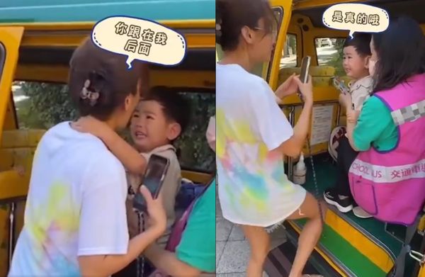 儿子上学爆哭崩溃求“跟在我后面” 陈意涵跑步跟在校车后遭亏十八相送